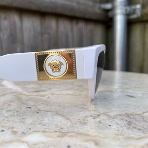 Versace White Sunglasses with Gold Medusa Plaque